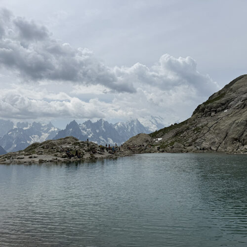 Uitzicht op het Mont Blanc-massief vanaf Lac Blanc