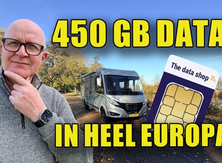 Videostill uit de Campingtrend-video over dataroaming in Europa, met de lokale SIM-kaarten van De Datashop en de digitale eSIM van Golden eSIM.