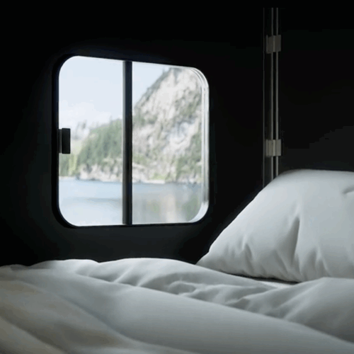 Uitzicht naar buiten vanuit het Cubivan dakbed
