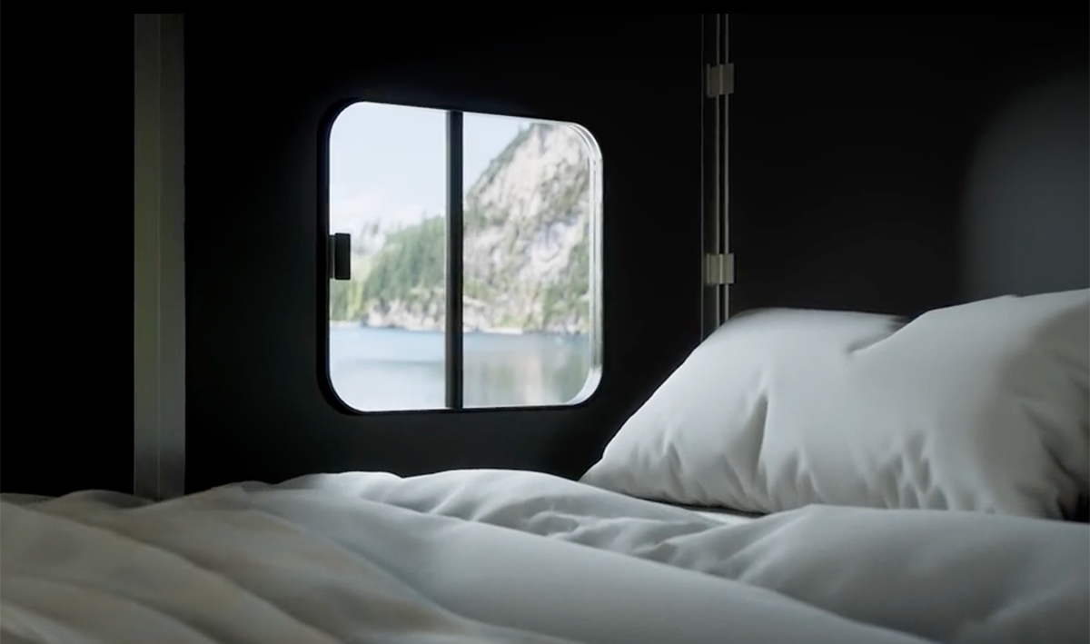 Uitzicht naar buiten vanuit het Cubivan dakbed