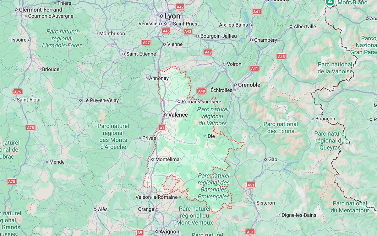 Het departement Drôme op Google Maps