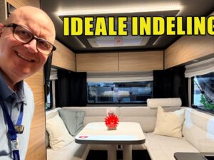 Videostill van de Dethleffs Trend Active I 7027 met de gigantische rondzit achterin, uit de Campingtrend YouTube-video.