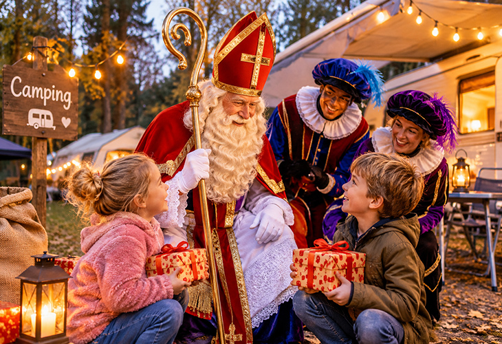 Caravan op een wintercamping tijdens het Sinterklaasweekend