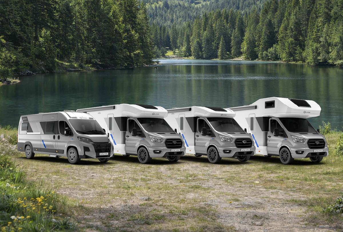 De Sun Living 20ED campers op een rij, van buscamper tot alkoofcamper